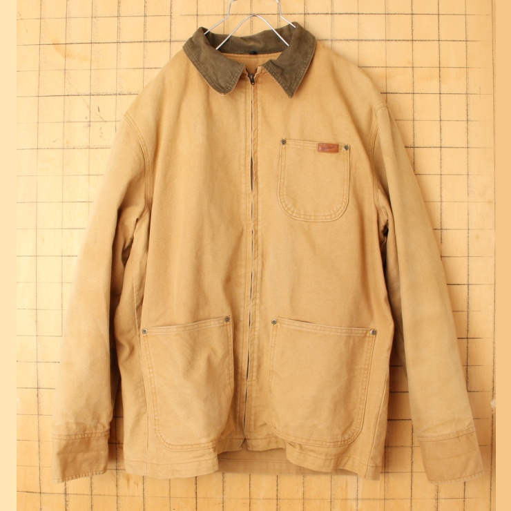 90s USA製 Woolrich ウールリッチ ダック カバーオール ジャケット ウールブランケットライナー メンズM ライトブラウン アウトドア アメリカ古着