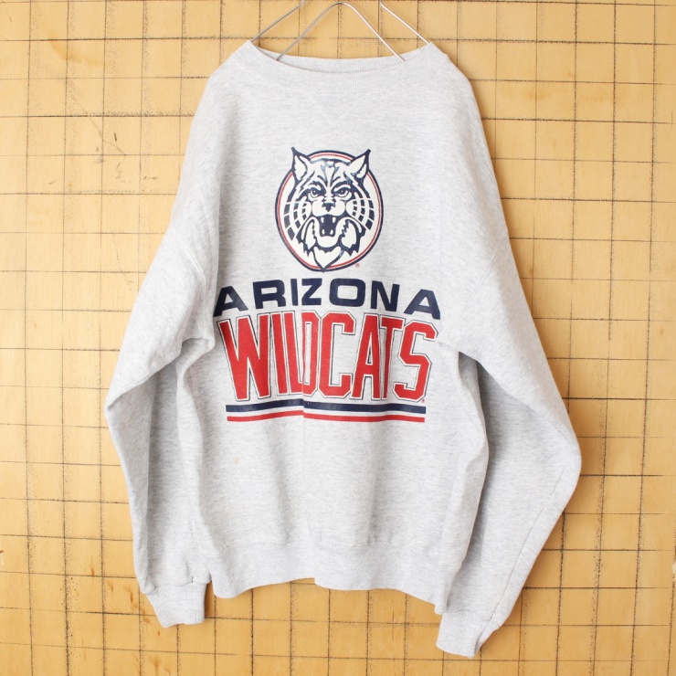 80s 90s USA製 ULTRA SWEATS ARIZONA WILDCATS プリント スウェット 霜降りグレー メンズL アメリカ古着