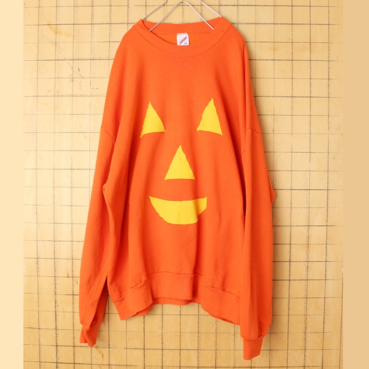 ビッグサイズ 80s 90s USA製 JERZEES ハロウィン スウェット オレンジ メンズ3XL カボチャ アメリカ古着