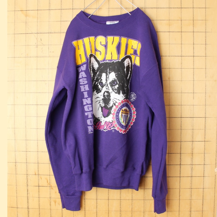 90s USA製 Lee HUSKIES プリント スウェット パープル メンズL ハスキー アメリカ古着