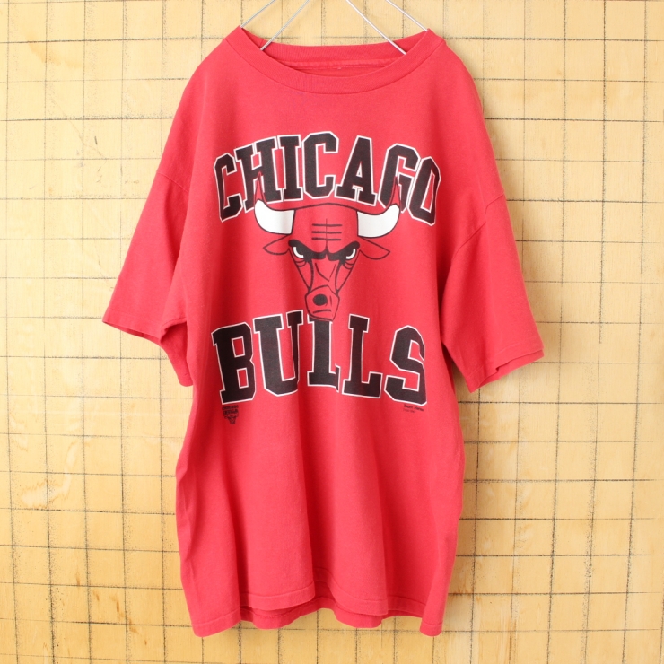 90s USA Team Hanes CHICAGO BULLS プリント半袖Tシャツ レッド メンズML相当 シカゴブルズ アメリカ古着