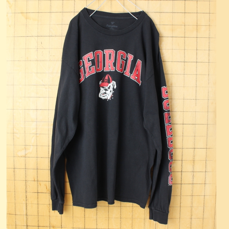 USA Fanatics GEORGIA BULLDOGS プリント長袖Tシャツ ロンT ブラック メンズXL アメリカ古着