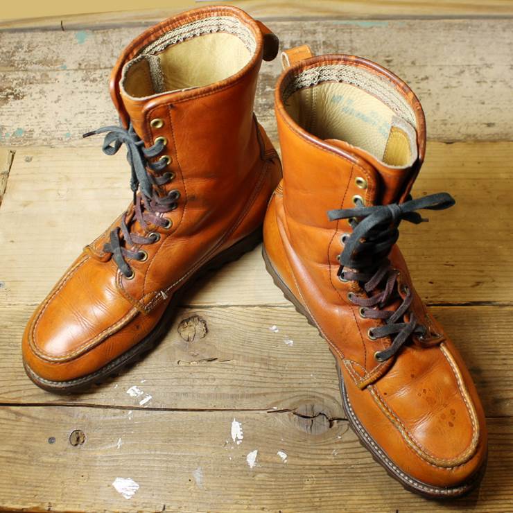 50s 60s KNAPP ナップ レザー ワーク ブーツ メンズ 28cm相当 シャークソール ライトブラウン RIPPLE SOLE USA製 古着 USED