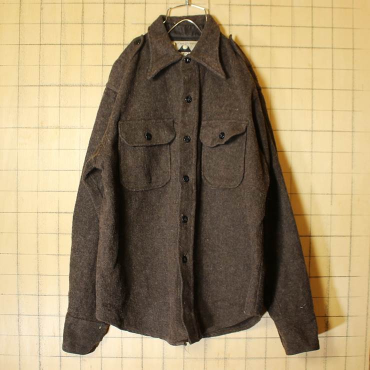 60s USA製 CARWOOD ウール CPO シャツ ジャケット ブラウン 長袖 メンズM 古着