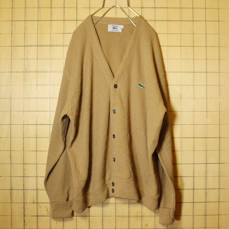 80s USA製 IZOD ラコステ LACOSTE カーディガン アクリル ニット ベージュ メンズL 091319aw65