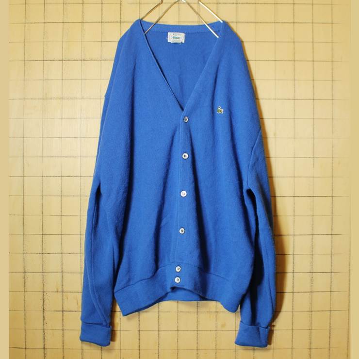 80s USA製 IZOD ラコステ LACOSTE カーディガン アクリル ニット ブルー メンズXL ビッグサイズ 091319aw67