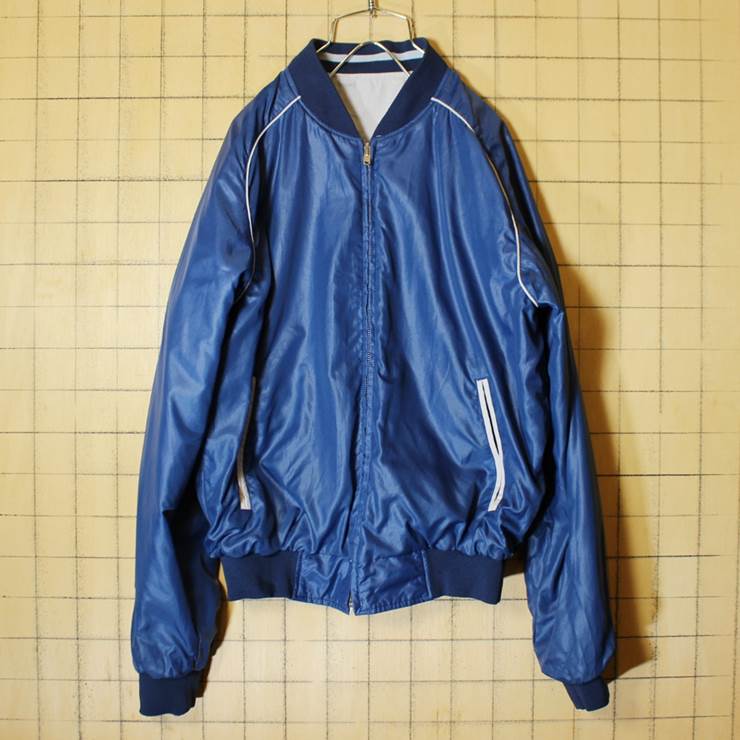 Windbreaker ナイロン コットン リバーシブル ジャケット ネイビー ライトグレー メンズM ブルゾン 古着