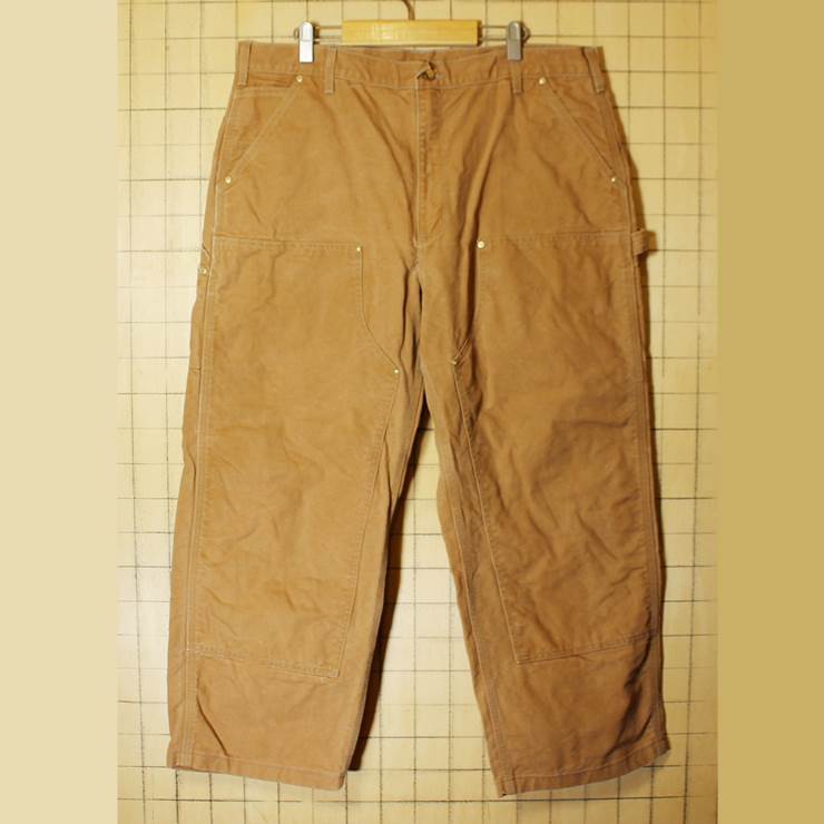 USA製 carhartt カーハート ダブルニー ペインターパンツ ライトブラウン ダック W40 ビッグサイズ ワークパンツ古着 091319aw89