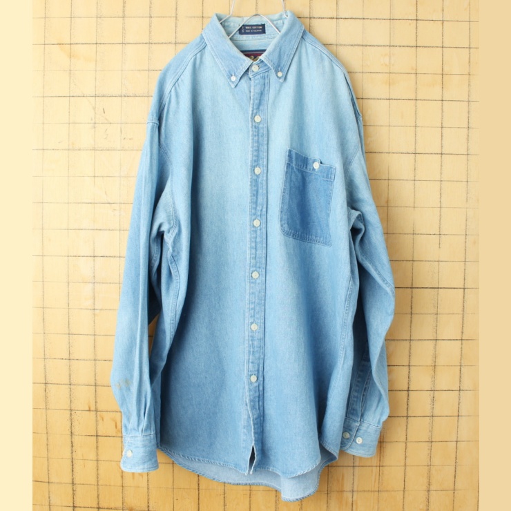USA Polo RALPH LAUREN CHAPS ポロ ラルフローレン 長袖 ボタンダウン デニム シャツ ブルー メンズXL相当 アメリカ古着