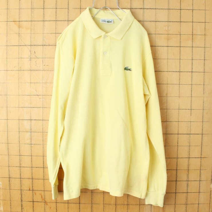 70s 80s フランス製 フレンチラコステ Lacoste 長袖 ポロシャツ イエロー メンズSM相当 ワンポイント ヨーロッパ古着