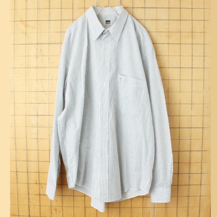 80s 90s EURO YORN for men 長袖 ストライプ シャツ グレー メンズL相当 ヨーロッパ古着