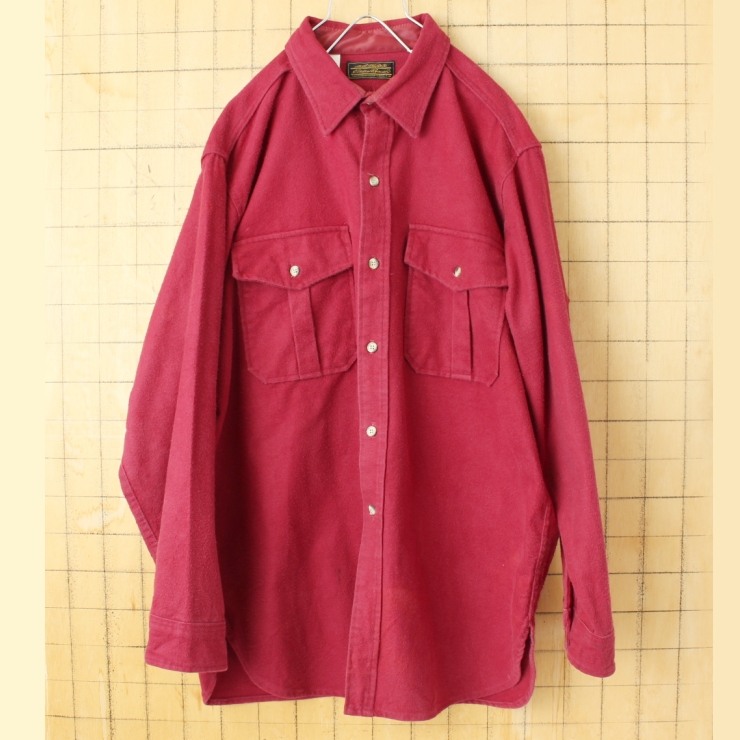 90s USA製 Eddie Bauer エディバウアー シャモアクロスシャツ メンズXL ボルドー レッド コットン 長袖 キャンプ アウトドア  アメリカ古着