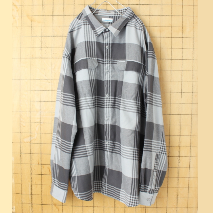 ビッグサイズ USA Columbia コロンビア フランネルチェックシャツ グレー メンズXXL 長袖 アウトドア アメリカ古着