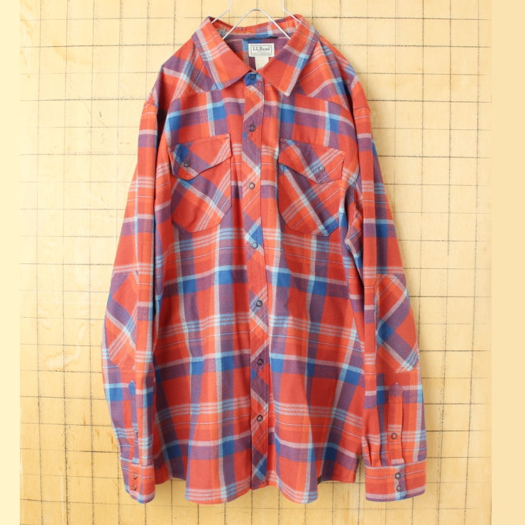 ビッグサイズ USA LLBean カタディン パフォーマンス フランネルチェックシャツ レッド メンズXL 長袖 アウトドア アメリカ古着