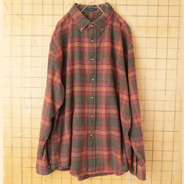 USA PENDLETON MASON ヘビーフランネルチェックボタンダウンシャツ ブラウン レッド メンズXL 長袖 アメリカ古着