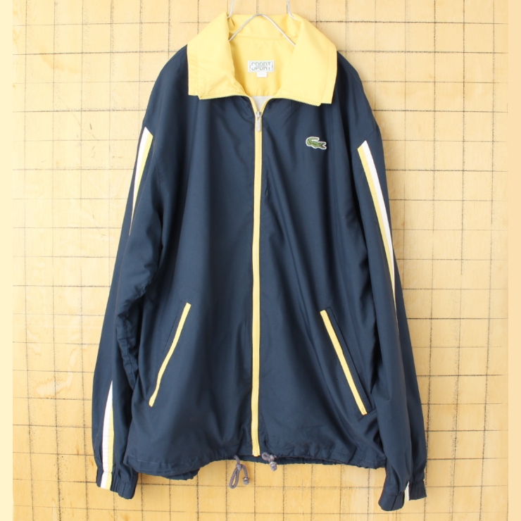 LACOSTE SPORTS フレンチラコステ ジップアップジャケット ネイビー イエロー メンズL相当 アメリカ古着