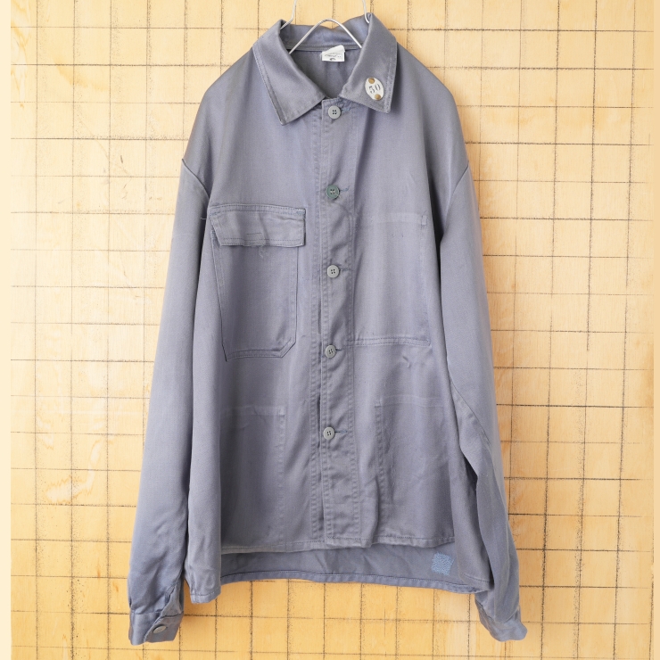 70s 80s フランス製 Clevyl ワークジャケット カバーオール メンズL相当 グレー ヨーロッパ古着