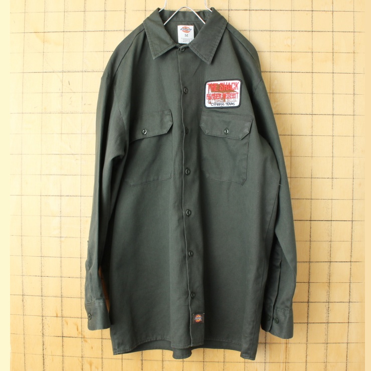 90s 00s USA Dickies ディッキーズ ワッペン ワーク シャツ グリーン ...