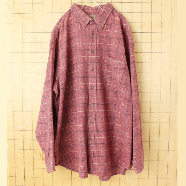 ビッグサイズ 90s 00s USA ST JOHN'S BAY チェックボタンダウンシャツ レッド メンズ2XL 長袖 アメリカ古着