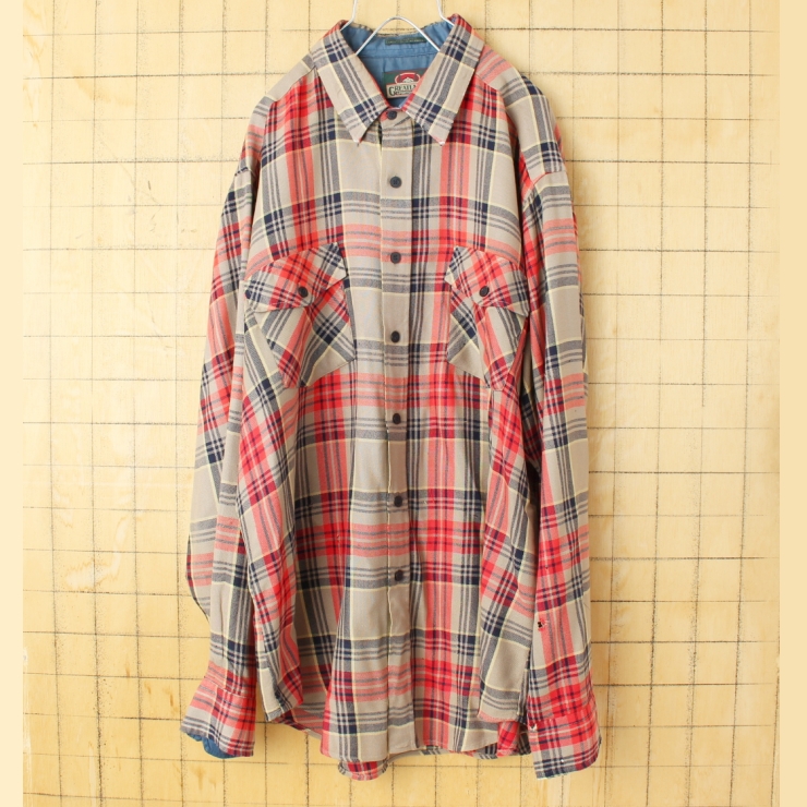 USA GREATLAND SPORTSWEAR チェックアクリルシャツ ベージュ メンズL 長袖 アメリカ古着