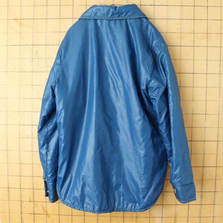 70s 80s USA 中綿 ナイロン シャツ ジャケット ネイビー ブルー レディースM メンズS相当 アメリカ古着