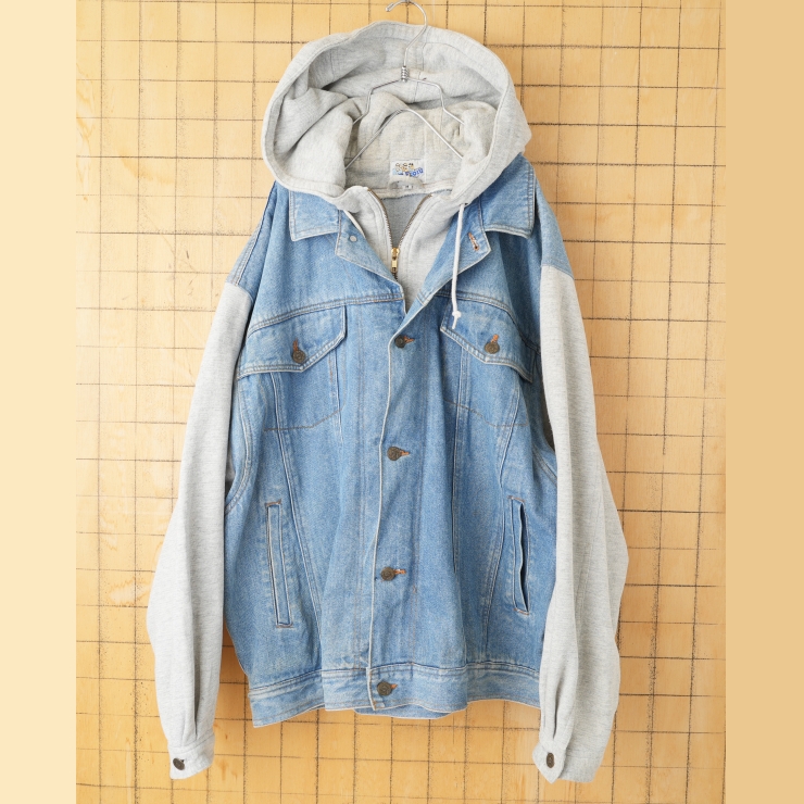 80s 90s USA LES MODES UP-Front FASHIONS スウェットパーカーデニムジャケット メンズM ブルー アメリカ古着