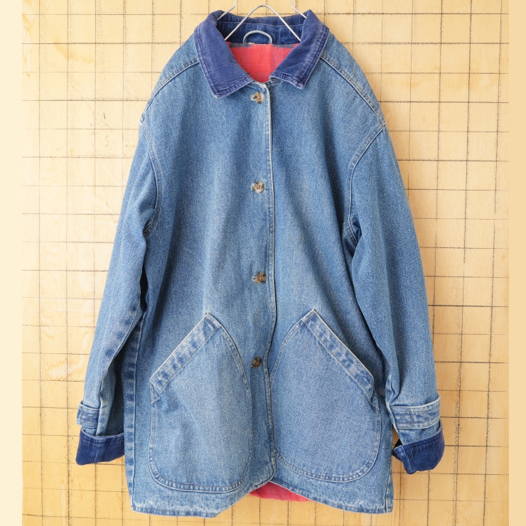 80s 90s USA OUT BROOK ネルライナーデニムカバーオール ジャケット レディースL相当 ブルー アメリカ古着