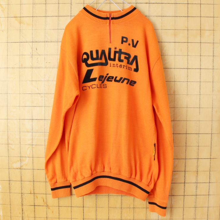 70s 80s FRANCE TRICOTS DU ROCHER 長袖サイクリングジャージ シャツ プルオーバー オレンジ メンズM相当 ニット ヨーロッパ古着