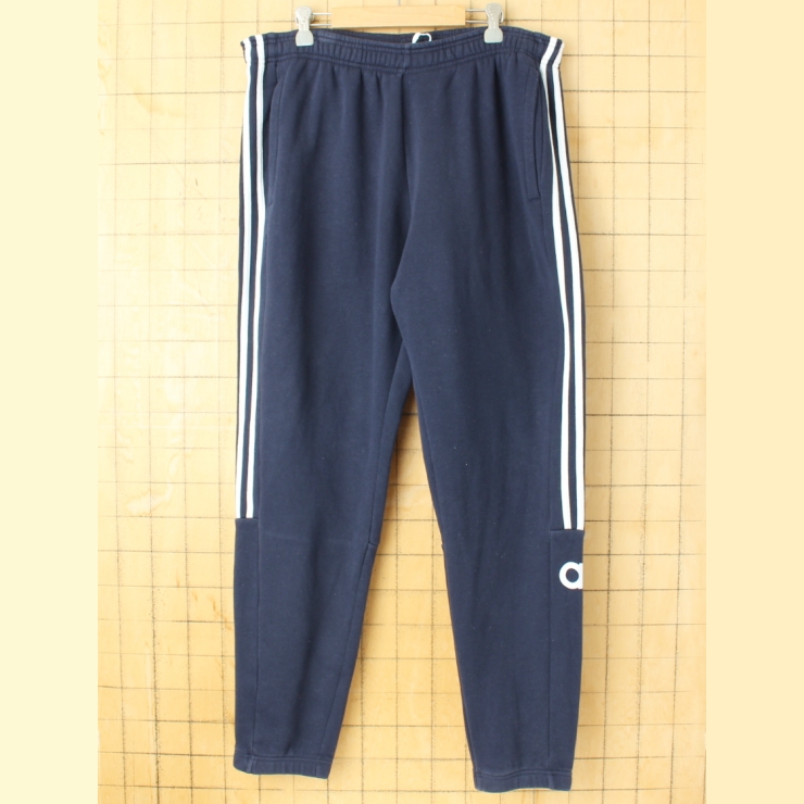 adidas アディダス プリントスウェットジョグパンツ ネイビー ブルー メンズL アメリカ古着