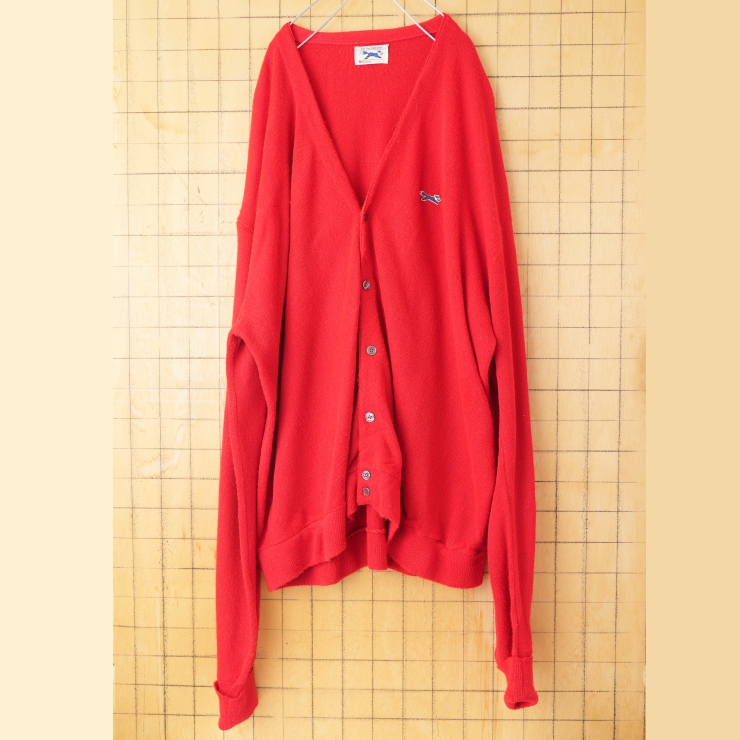 ビッグサイズ 80s 90s USA THE FOX SWEATER JCPenney アクリルニットカーディガン レッド メンズ3XL相当 アメリカ古着