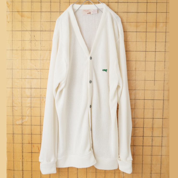 80s 90s USA製 THE FOX COLLECTION アクリルニットカーディガン オフホワイト メンズL アメリカ古着