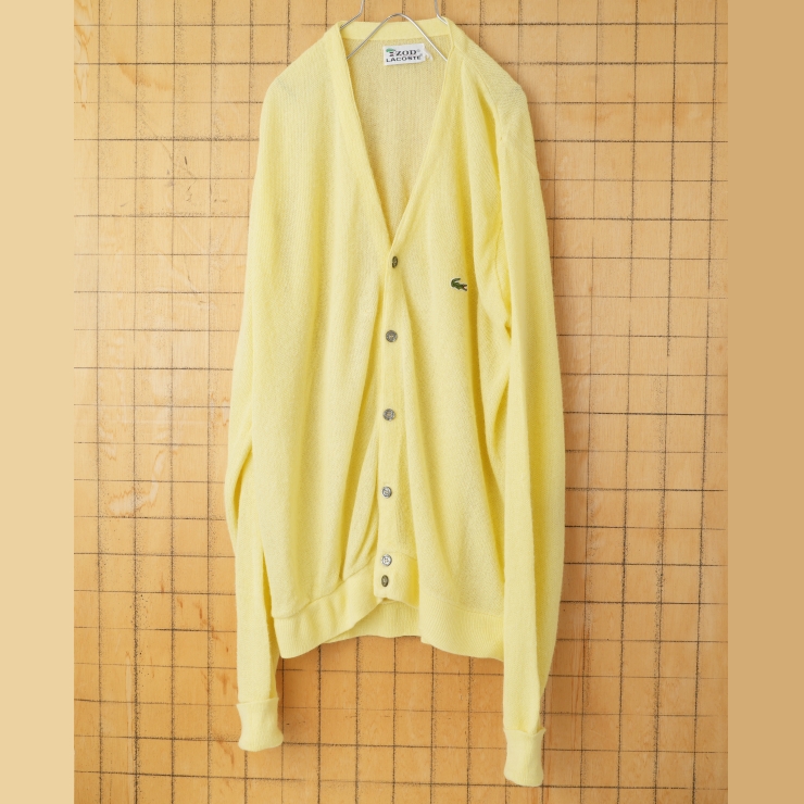70s 80s USA IZOD Lacoste アクリルニットカーディガン イエロー メンズM アメリカ古着