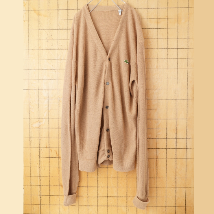 70s 80s USA IZOD Lacoste アクリルニットカーディガン ベージュ メンズML相当 アメリカ古着