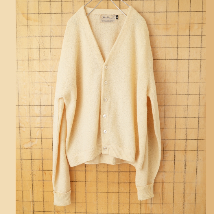 60s 70s USA Scudder SPORTSWEAR アルパカニットカーディガン ベージュ メンズL アメリカ古着