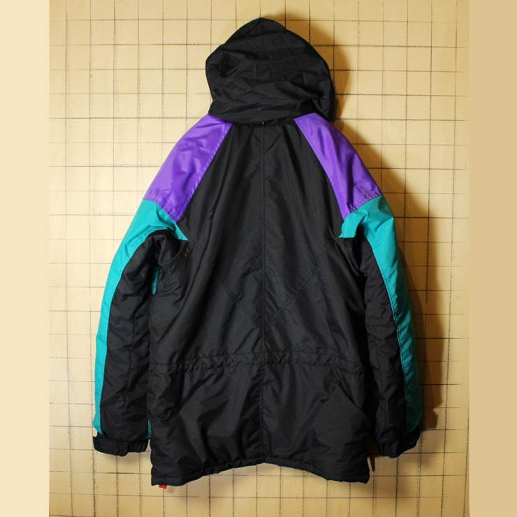 80s-90s Columbia コロンビア 中綿 ナイロン ジャケット パーカー ジップアップ ブラック メンズSM相当 レディースML