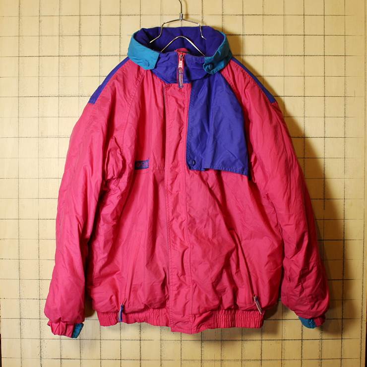 80s-90s Columbia Criterion コロンビア 中綿 ナイロン ジャケット パーカー ピンク メンズM相当 レディースL相当 古着 フード