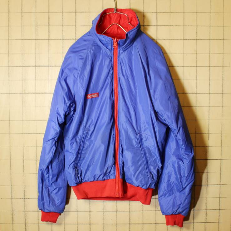 80s-90s Columbia コロンビア 中綿 ナイロン リバーシブル ジャケット ブルー レッド メンズS 古着 ブルゾン