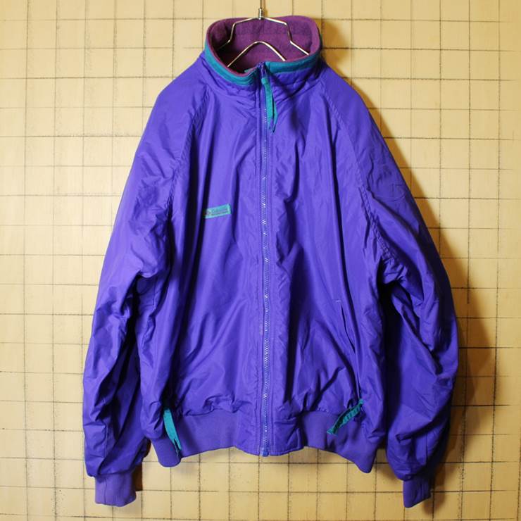 80s-90s Columbia コロンビア ナイロン ジャケット 裏フリース パープル レディースL メンズM相当 古着 ブルゾン