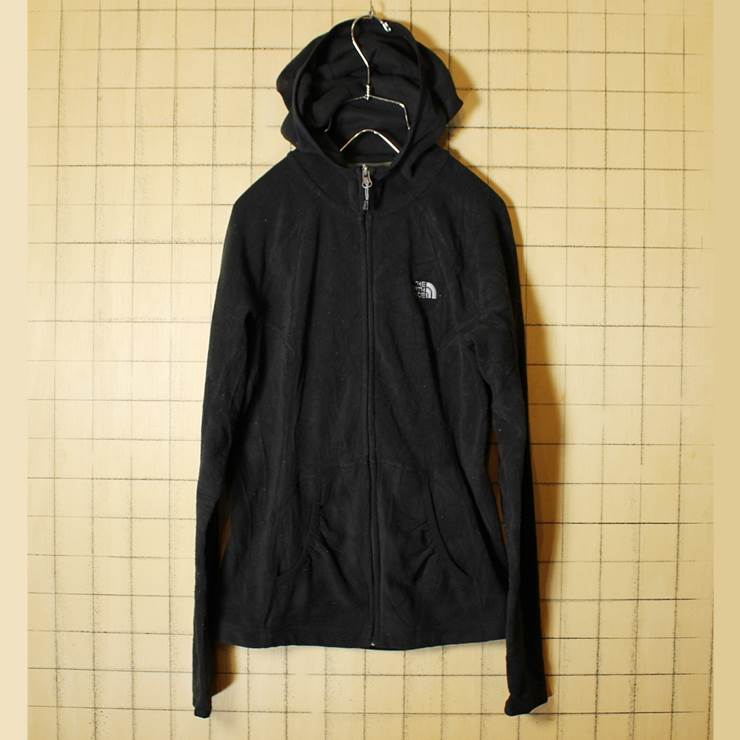 THE NORTH FACE ノースフェイス フリース ジップアップ ジャケット パーカー ブラック レディースS 古着 フード インナー