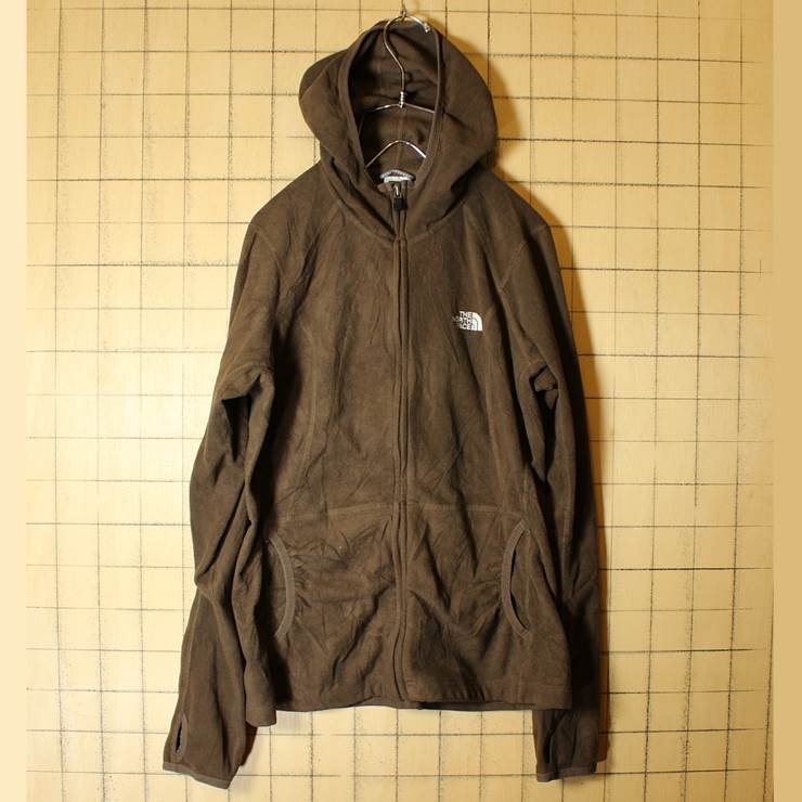 THE NORTH FACE ノースフェイス フリース ジップアップ パーカー ジャケット ブラウン レディースM 古着 フード インナー