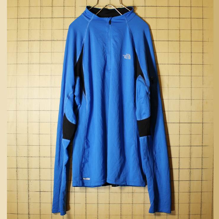 The North Face ノースフェイス ハーフジップ Tシャツ 長袖 ブルー メンズL VaporWick 古着 ロンT インナー