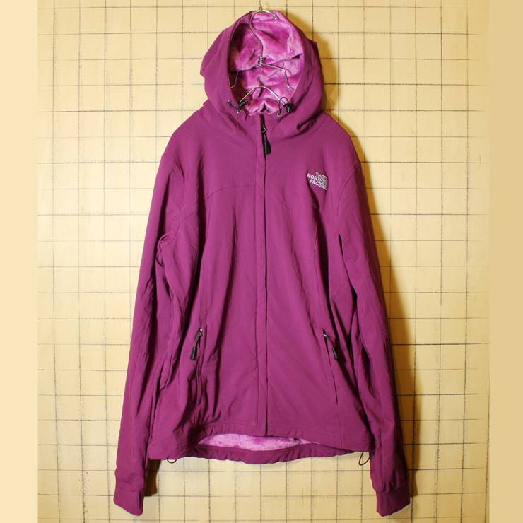 THE NORTH FACE ノースフェイス ジップアップ ソフトシェル ジャケット パーカー 裏地ボアフリース パープル レディースM 古着 フード