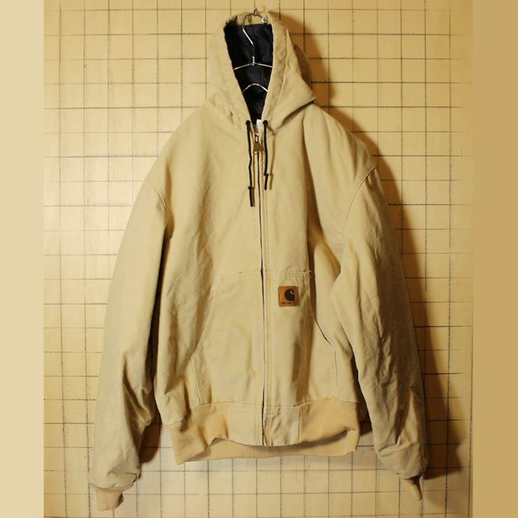 Carhartt カーハート ダックジャケット パーカー ライトブラウン 裏地キルティング メンズL フード 中綿 古着