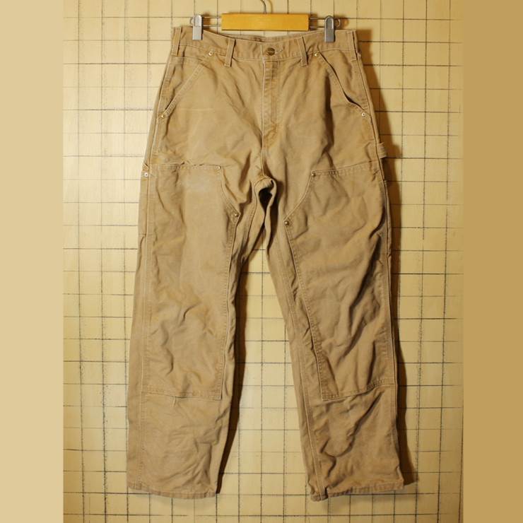 USA製 carhartt カーハート古着 ダブルニー ペインターパンツ ライトブラウン ダック W31 ワークパンツ