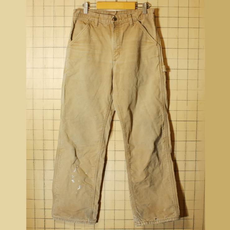 USA製 carhartt カーハート古着 ペインターパンツ 裏地ネル ライトブラウン ダック W31 ワークパンツ チェック ライナー