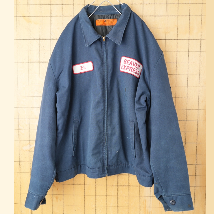 ビッグサイズ 80s 90s USA製 RED KAP BEAVER EXPRESS ワークジャケット メンズXXL ネイビーブルー ワッペン アメリカ古着