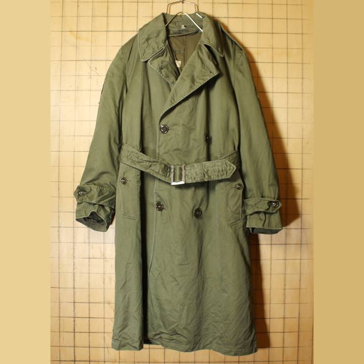 U.S.ARMY 1950s トレンチ コート SMALL-SHORT M相当 ウールライナー付 ミリタリー オリーブドラブ 米軍実物 アメリカ古着 100720aw113