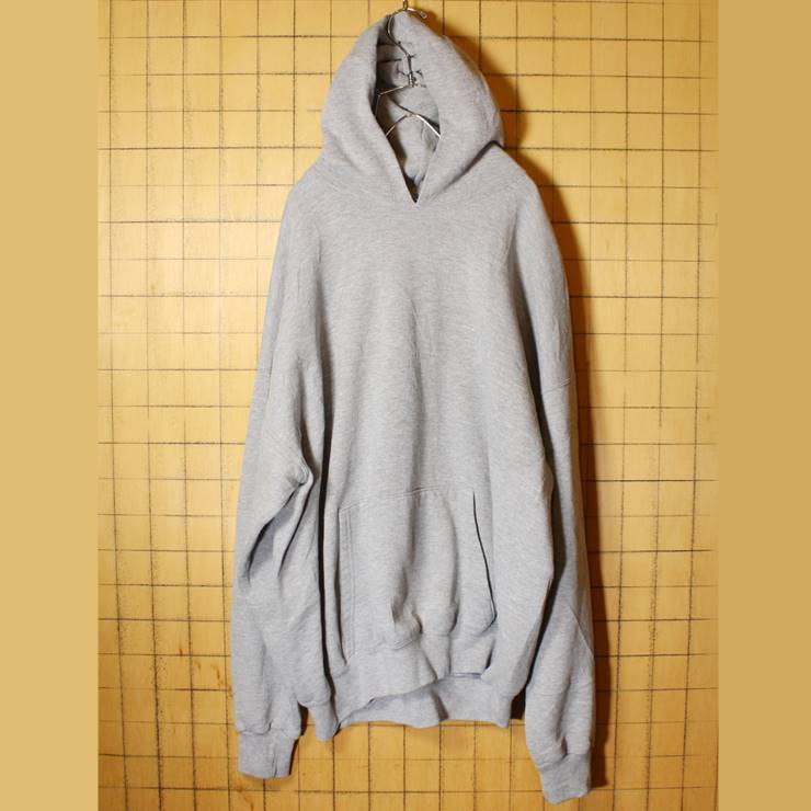 ビッグサイズ USA製 SOFFE Fleece 無地 スウェットパーカー 霜降り グレー XXL フーディー 古着 100720aw42