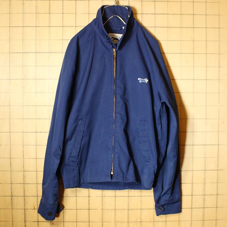 70s 80s The Fox JCPenney スイングトップ ジャケット ブルゾン メンズS ネイビー キツネ 無地 ジャンパー ラグラン 古着