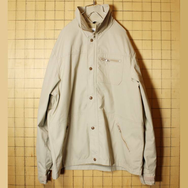 70s 80s USA製 Woolrich ウールリッチ ジップアップ ジャケット メンズXL ベージュ 65/35クロス 無地 アウトドア 古着